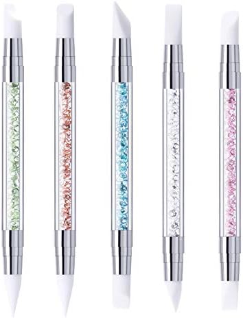 5 Pcs Dual Tipped Silicone Nail Tools Nail Art Sculpture Pen,Silicone Head Acrylic Handle Nail Art Brushes,Nail Art Tools for Home Salon (5 color)