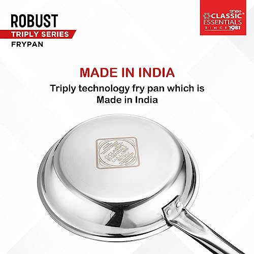 Image of CLASSIC ESSENTIALS Triply Stainless Steel Fry Pan | Frying Pan for Cooking (24cm, 1.7Ltr) Stove & Induction Cookware | Heat Surround Cooking | Easy Grip Handles | Stainless Steel Fry Pan