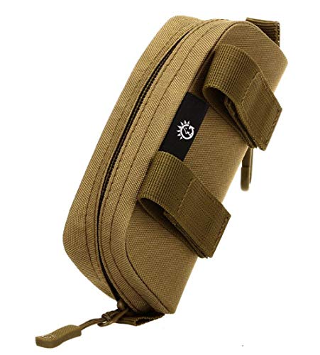 JADEDRAGON Eyeglasses Hard Case Anti-Shock Molle System Zipper Sunglasses Pouch Sunglasses Bag Cases Eye Glasses Box Holder with Clip (Tan), Large