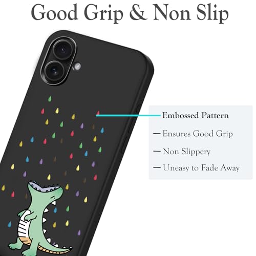 Unov Case Designed for iPhone 16 Plus, Black Phone Case with [Anti-Slip Embossed Pattern], Shockproof Slim Protective [Anti-Scratch TPU] Back Cover, Rainbow Dinosaur - image 3