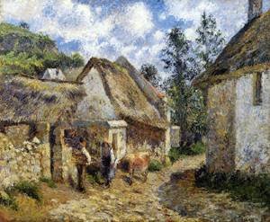 Peinture à l'huile Pissarro d'art de haute qualité A Street in Auvers en toile tendue