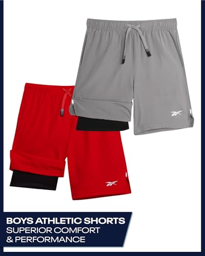 Reebok Boys Athletic Shorts 2 Pack – 2-in-1 Boys Basketball Shorts with Compression Liner – Quick Dry Running Shorts2