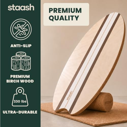 STAASH® Birch Wood Balance Board Full Kit – Wobble Trainer with Cork Roller, Mat, Ball & Disc – Eco-Friendly Core Trainer for Surf, Yoga, Fitness, Rehab – Video Library Included (Cacao) by STAASH - Image 5