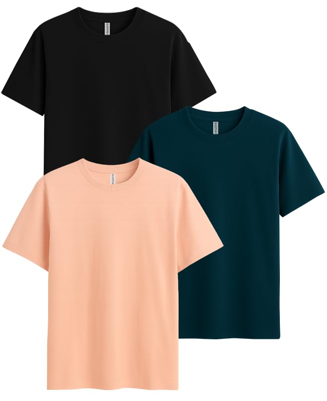 Image of Sleepynuts Women's S to 3XL Premium Half Sleeve Round Neck Plain Combed Cotton Tshirt Pack of 3 Loose Fit T-Shirts Combo