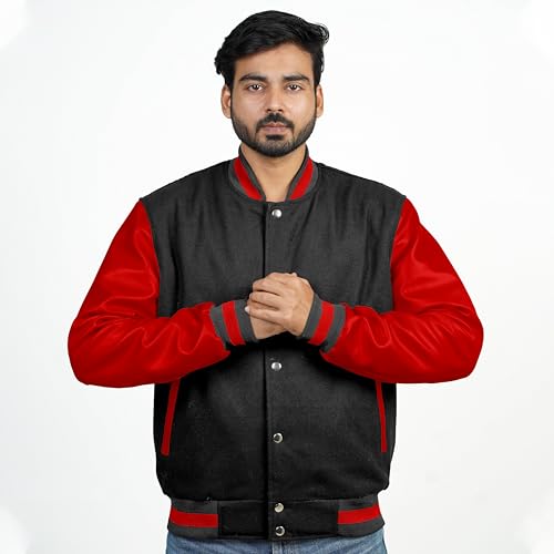 Image of Men's Fashion Varsity Jacket Causal Slim Fit Wool Letterman Baseball Bomber Jackets