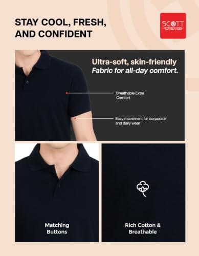 Image of Scott International Men's Cotton Polo T-Shirt | Six Degrees Soft & Breathable Collared T-Shirt | Half Sleeve Regular Fit Casual Wear | Comfortable Everyday Polo T-Shirt for Men