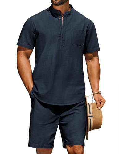 Occasioni: il set da 2 pezzi con camicia e pantaloncini da uomo è perfetto per la vita quotidiana, spiaggia, matrimoni, crociere, yoga, casual, lounge, dormire, hawaiano tropicale, vacanze, viaggi, lavoro, casa, hip hop, strada, ecc. Gli abiti da uomo in lino saranno anche un buon regalo per tuo padre, fratello, fidanzato, marito, figlio o altri amici maschi