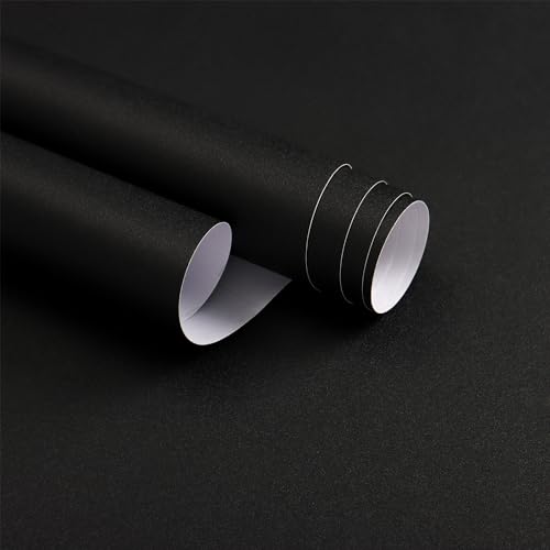 Froluya BLACK WALLPAPER Peel And Stick Contact Paper Matte Removable Waterproof Black Peel And Stick Wallpaper 16 Inch X 118 Inch Self-Adhesive Contact Paper cover