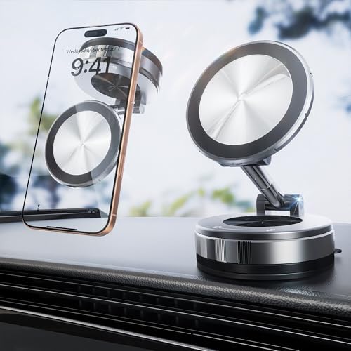 Phone Holder Car for Magsafe, [Military-Grade Metal 80+LBS Hyper Suction & 4400gf Magnetic] 360° Adjustable Car Phone Holder Mount Car Accessories for iPhone 17 16 15 14 Series and Android