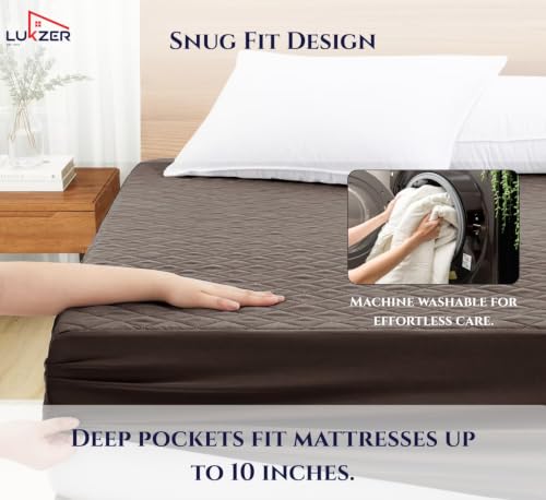 Image of Lukzer 100% Waterproof Quilted Mattress Protector Dark Brown King Size 78 x 72 Inches (6.5 x 6 ft) Cotton-Feel Bed Protector Noiseless Hypoallergenic Breathable Elastic Fitted Mattress Cover /Bed Cover