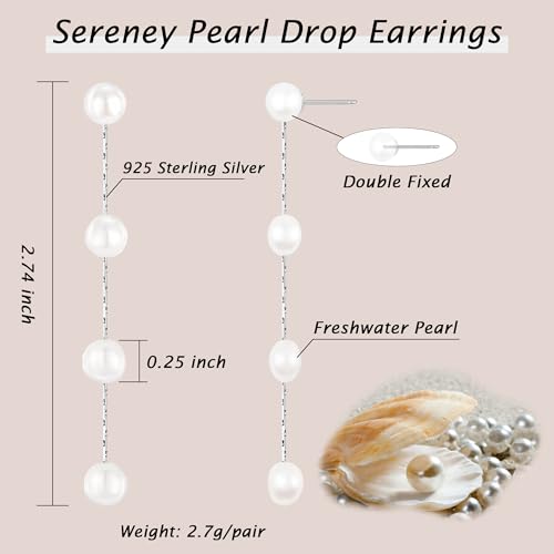 Sereney Sterling Silver Pearl Earrings for Women, Pearl Dangle Earrings for Bride as Wedding Earrings Freshwater Pearl Drop Jewelry as Bridesmaid Earrings Pearl Jewelry as Birthday Gifts3