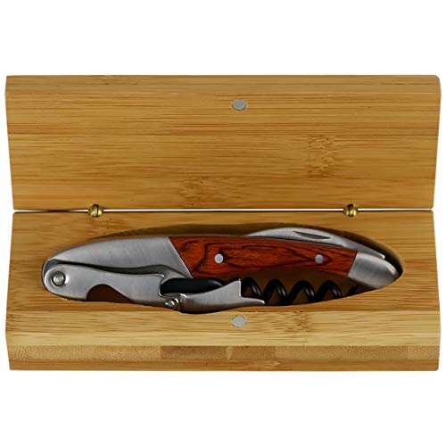 Aperiti 42/TP-WSB Grunwerg 3-IN-1 Kellnermesser in Einer Geschenkschatulle aus Bambus, Edelstahl, 14 x 5.5 x 3 cm