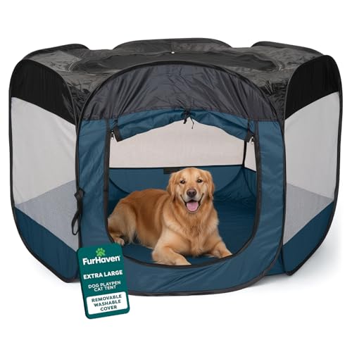Furhaven Portable Dog Playpen Cat Tent, Pet playground/kennel foldable indoor outdoor zippered puppy crate - Sailor Blue, Extra Large