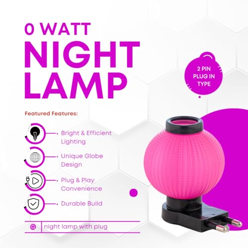 Image of Hi-Plasst Pink Plug in LED Night Lamp - Decorative 0 Watt Bulb Lamp for Bedroom, Wall & Side Table Lighting - Pack of 5