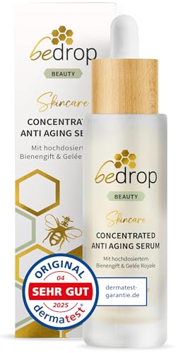 bedrop Concentrated Anti Aging Serum mit straffendem Bienengift, Gelée Royal, Hyaluron & Acetylglucosamin hochdosiert - Reine Imker Qualität ohne Zusatzstoffe
