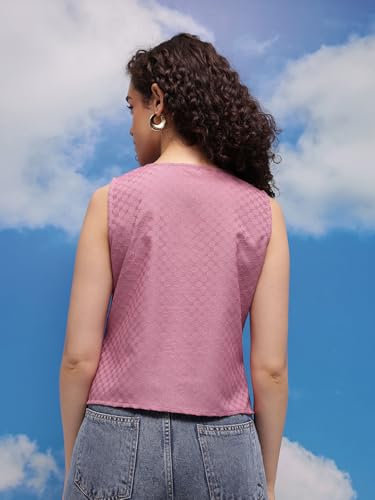 Image of Amazon Brand - INKAST Women Textured Sleeveless Peplum Tunic Top|Round Neck Multi-Tie Front Blouse|Casual Wear|