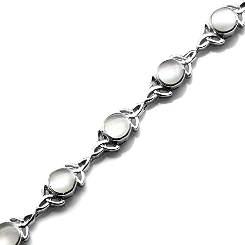 Image of Silvershake White Mother of Pearl 925 Sterling Silver Triquetra Celtic Knot 7 to 8.5 Inch Adjustable Bracelet