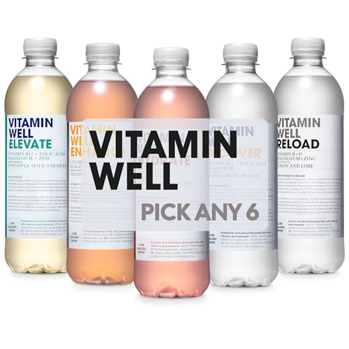 Vitamin Well Flavoured Water 500ml - Choose from 5+ Flavours Elevate Enhance Hydrate Recover Reload - Packed with Vitamin C D Zinc Biotin Low Calorie (Pack of 6)