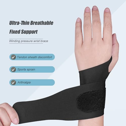 2 Pcs Ultra-Thin Wrist Brace Support for Carpal Tunnel, Pain Relief, Arthritis, Tendonitis, Elastic Wrist Wraps Right and Left Hands - Compression and Support for Fitness Enthusiasts (All Black)