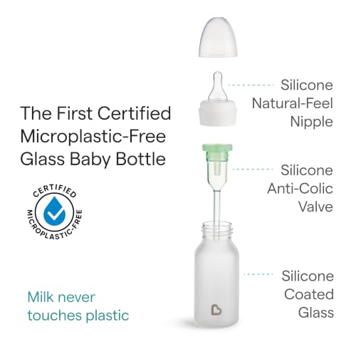 Image of Munchkin Bond Glass Baby Bottles, Anti Colic Baby Bottles for Newborns, 4 oz Silicone Coated BPA Free Slow Flow Bottles for Breastfed Babies, Infant Feeding Bottle Set, White, 1 Count (Pack of 24)