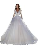 Yoreuoia Princess Long Sleeve Wedding Dresses for Bride 2024 Tulle Lace Ball Gown Bridal Gowns for Women White 8