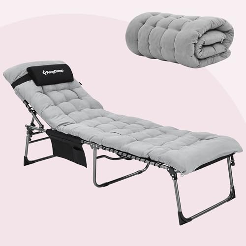 Bild 9 - KingCamp Sonnenliege Klappbar 5-Verstellbarer Rückenlehne Gartenliege klappbar Liegestuhl Strandliege Campingliege Klappbett mit Kopfkissen für Strand Garten Terrasse Pool Camping Outdoor Indoor