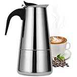 ZESHGON 300ml(6 Cup) Moka Pot, Stainless Steel Induction Stovetop Espresso Maker, Kettle Stovetop Moka Espresso Maker with Ergonomic Insulated Handle for Office Home Coffee Lovers(Silver)