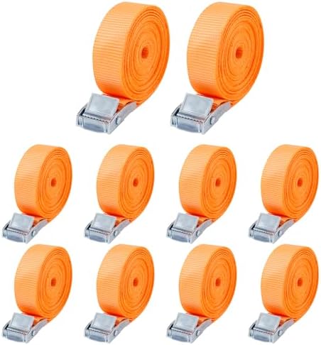 10 Stück Spanngurt,Zurrgurt,25 mm x 2 m, Spanngurte mit klemmschloss，Für Fahrräder, Trolleys, Gepäck, nach DIN EN 12195-2, Farbe orange