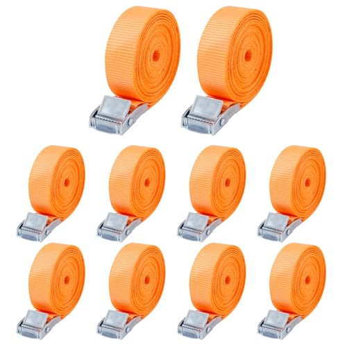 Lot de 10 Sangle d'Arrimage,25mm x 2m Sangle de Serrage,Sangle Porte Velo avec Boucle de Fermeture,Selon DIN en 12195-2, adapté aux camionnettes, Motos,...
