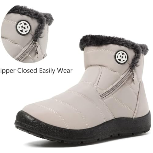 Image of Eagsouni Snow Boots Womens Winter Ankle Boots Ladies Warm Fur Lined Booties Thickening Shoes Zip Flat Sneakers Outdoor Booties