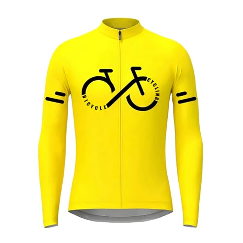 Maillot Cyclisme Homme Manche Longue Veste Cyclisme Séchage Rapide Respirant Tenue de Vélo VTT Bicyclette Vêtements Cycliste Sportswear (Jaune,Grand)