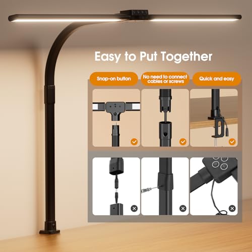 Image of SIBRILLE LED Desk Lamp for Home Office - Dimmable Computer Desk Light with Clamp, Modern Architect Task Lamp with Color Changing, Flexible Desktop Lamp with Gooseneck for Monitor, Double Head, Black