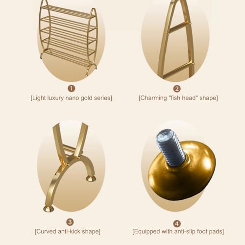 Gold Metal Schuhregal für kleine Räume, schmaler vertikaler Organizer Stand, Robuster Bogen Design Entryway-Speicherlösung, Modernes Dekorfreundlich