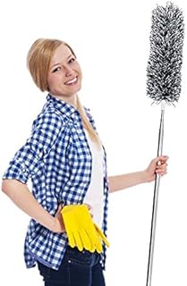 Extendable Microfiber with Extra Long 100 inches Telescopic Pole, Feather Duster with Bendable Head, Hand Duster for Cleaning High Ceiling Fans, Blinds, Cobweb, Cars