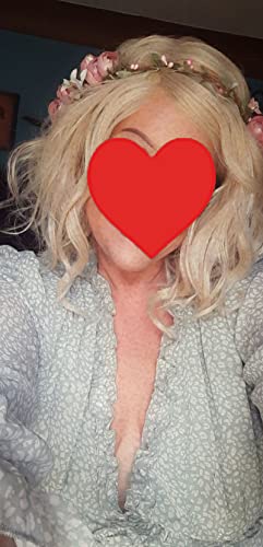 Llinfflr Vine Flower Crown Boho Flower Headband Hair Wreath Floral Halo Headpiece With Ribbon Wedding Party Photos Pink #TOP3