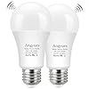 Angyues Radar Motion Sensor Light Bulb, Adjustable Detection Range 12W (100 Watt Equivalent) A19 Motion Sensing Outdoor Bulb Auto-Activated Dusk to Dawn LED Bulb, Daylight 5000K E26 1100LM, 2Pack