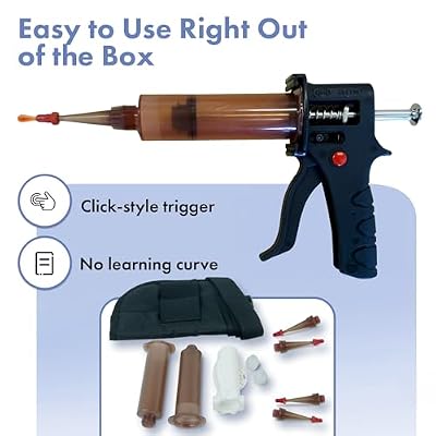 DH2 Gel Applicator Gun Set Precision Dispensing Tool with 3 Refillable Tubes, Interchangeable Tips, Connectors and Storage Case Fits Standard 35g Cartridges Gel Not Included