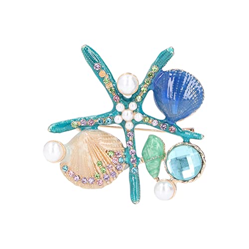 Image of Women Rhinestone Pearl Brooch, big Colorful sea starfish Brooch Pins Fancy Vintage Style shell Crystal Broches Dress Accessories Jewelry Boutonniere Corsage for Hat Bag Suit Tie Gift Wedding