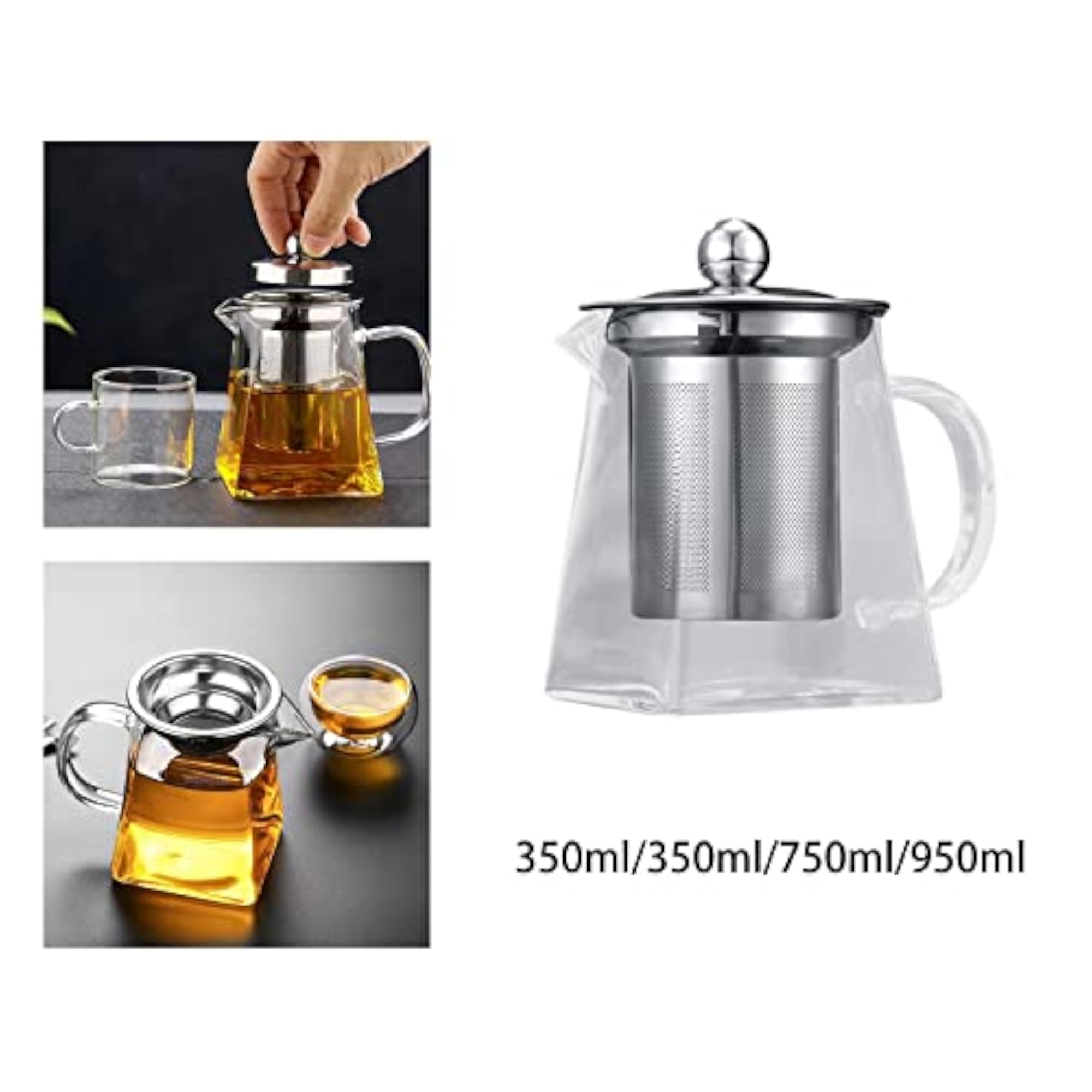 Glass Teapot with Strainer for Iced Tea Bags, 350ml