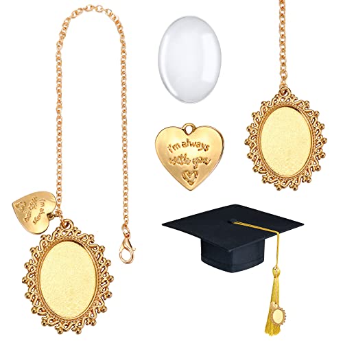 Sureio Memory Photo Charm Graduation Memorial Tassel Oval Antique Photo Charm I Always with You for Graduation Cap(1 Piece)