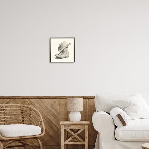 Image of 'Cowboy Boots Drawing'| Framed Giclee Art | Stupell Industries | Black, 12 x 12 Inches, Easy to Hang and Sturdy, Made in USA, by Grace Popp