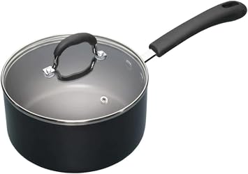 MasterClass Aluminium Non-Stick Enamel Saucepan with Lid, 2 cm 8", Black