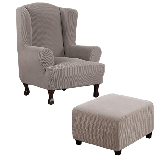 Funda elástica para sillón de respaldo alado, otomana y taburete, protector de muebles de fácil cuidado, tamaño cuadrado grande y elegante