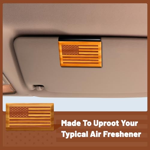 Image of Car Air Freshener - Wood Air Freshener - American US Flag Design - Car Odor Eliminator for Visor Clip - Sun Visor Clip Scent (Orchard /Starter Kit)