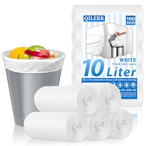 Bolsas de basura pequeñas de 10 litros, 160 unidades, color blanco, gruesas, sin perfume, para dormitorio, inodoro, cocina