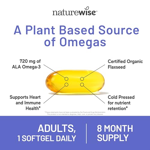 NatureWise Flaxseed Oil 1200 mg with 720 mg ALA, Omegas 3-6-9 for Cardiovascular Health and Immune Support, Promotes Healthy Skin, Nails and Hair, Non-GMO, 240 Count