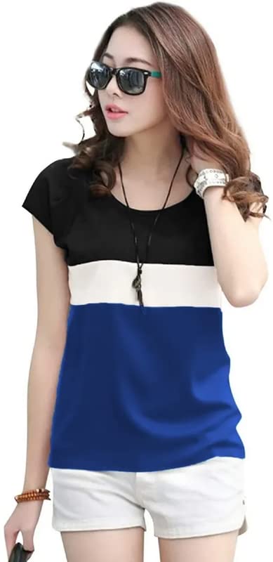 TRUE BASKET Round Neck Simple Line Print Cotton T-Shirt for Girls, Designer Half Sleeve Cotton T-Shirt for Women's, Regular Fit Solid T-Shirt for Girls for Casual, Office (Pack of 1)