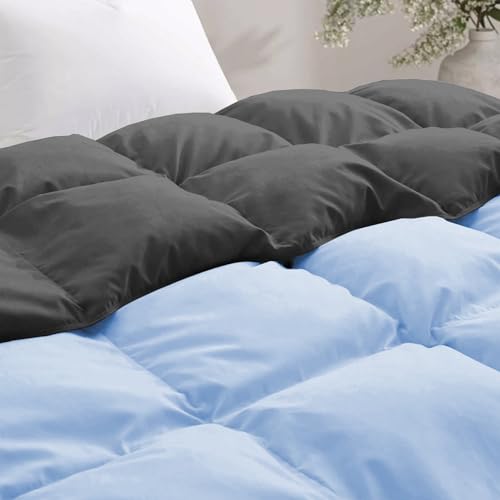 Image of Fluffy 600 GSM Winter Comforter Double Bed Size 90 inchX100 inch - 600 GSM Heavy Winter Quilt Microfiber Rajai /Duvet /Blanket Super Soft Double Bed - Sky Blue /Dark Gray Color