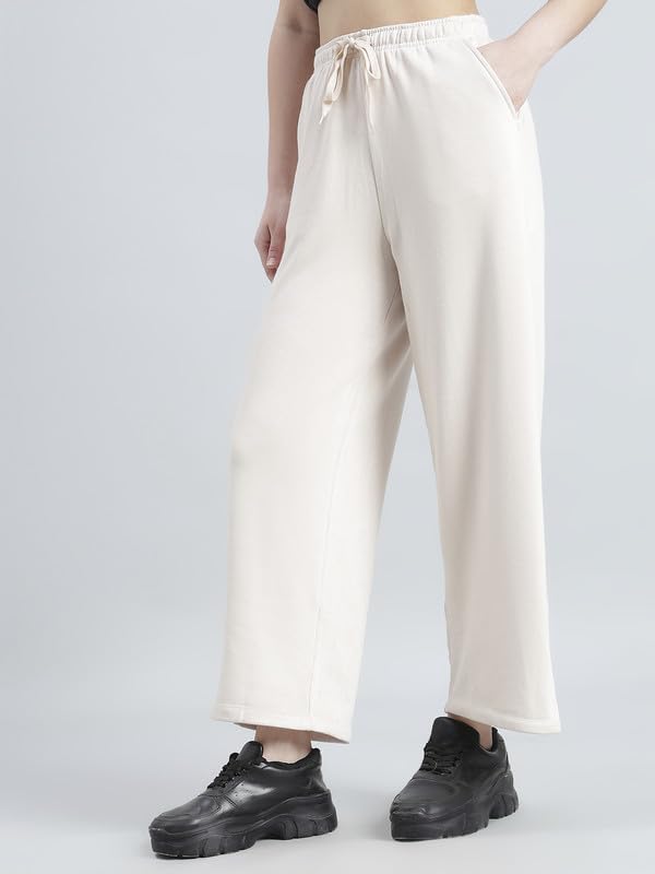 Image of GO COLORS Polycotton Fleece Wide Pants for Women | Relaxed Fit, High Rise