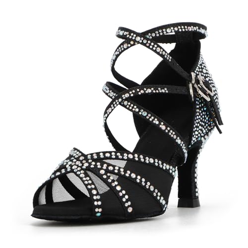 Syrads Zapatos de Baile Latino con pedrería para Mujer Salsa Tango Moderna Bachata Zapatos de Baile de Salón Suela Blanda 1057